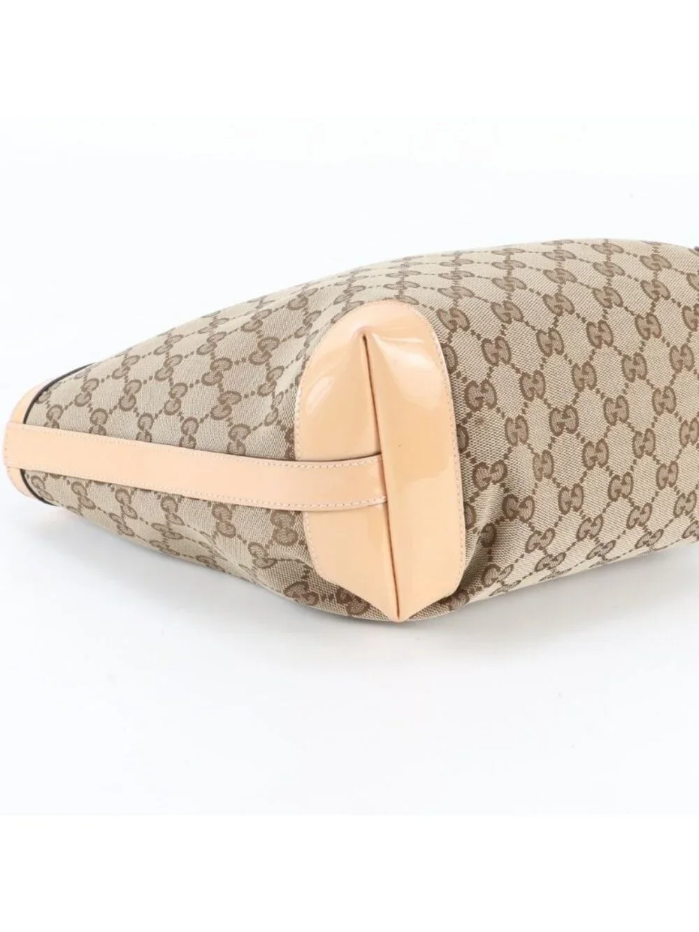 Gucci GG Canvas Bamboo Leather Handbag Tote Brown